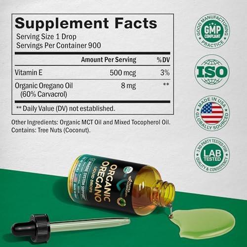USDA Organic Oil of Oregano - Liquid Drops with Vitamin E - Supplement for Immune Support, Digestion Health & Antioxidant - GMO Free, Vegan & Natural - As Pills, Capsules, Softgels - 1 fl oz - görsel 6