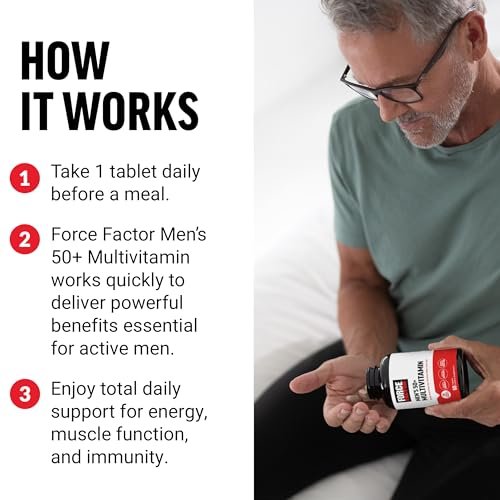 Force Factor Men’s Multivitamin 50 Plus, Multivitamin for Men with 26 Vitamins and Minerals, and Phytonutrients to Support Energy, Immunity, and Muscle Function, 60 Tablets - görsel 8