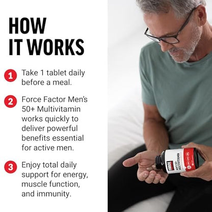 Force Factor Men’s Multivitamin 50 Plus, Multivitamin for Men with 26 Vitamins and Minerals, and Phytonutrients to Support Energy, Immunity, and Muscle Function, 60 Tablets