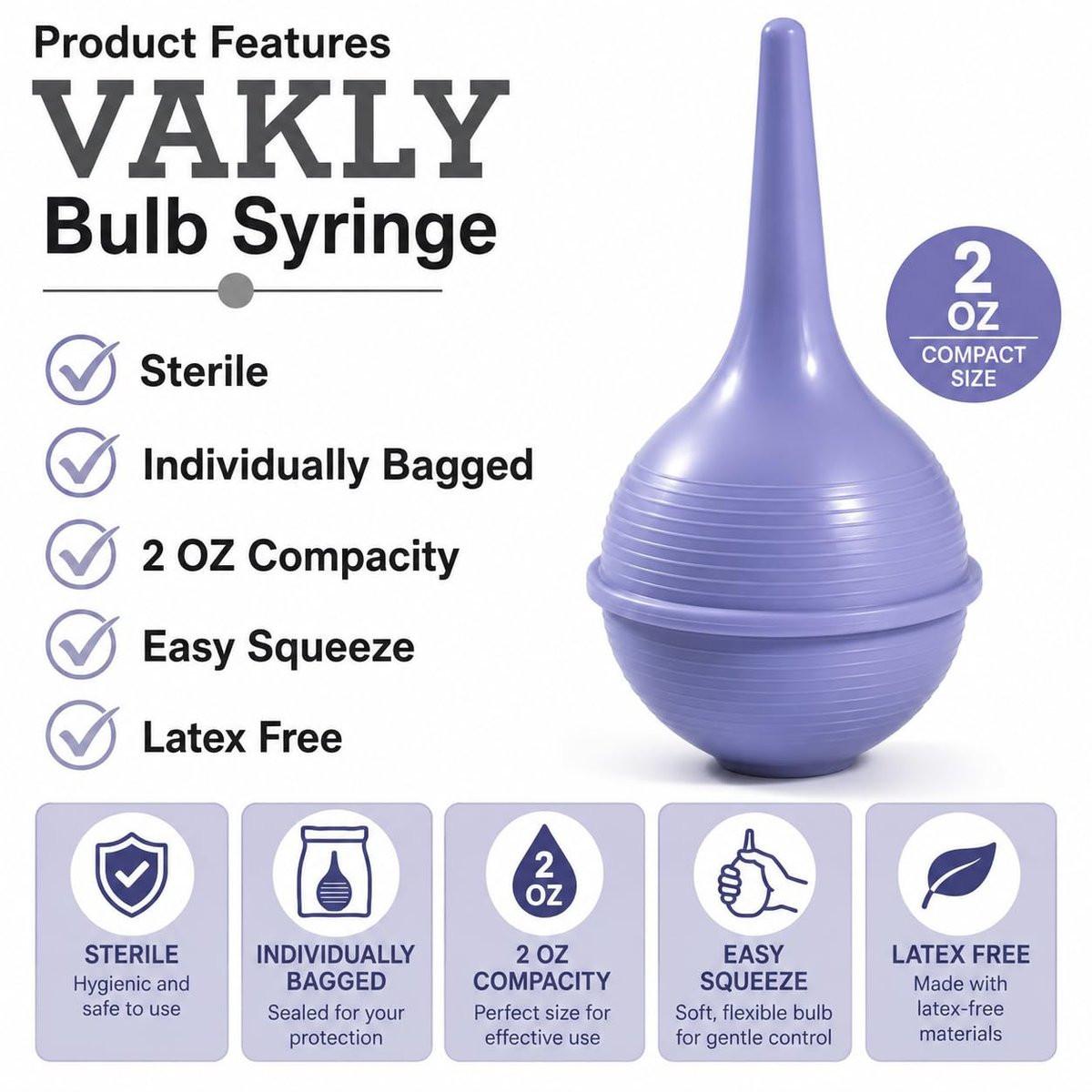 Vakly Rubber Ear Bulb Syringe (2 Pack) – Sterile Ear & Nasal Cleaning Suction Bulb for Ear Wax Removal, Gentle Ear Washer for Baby & Adults - görsel 4