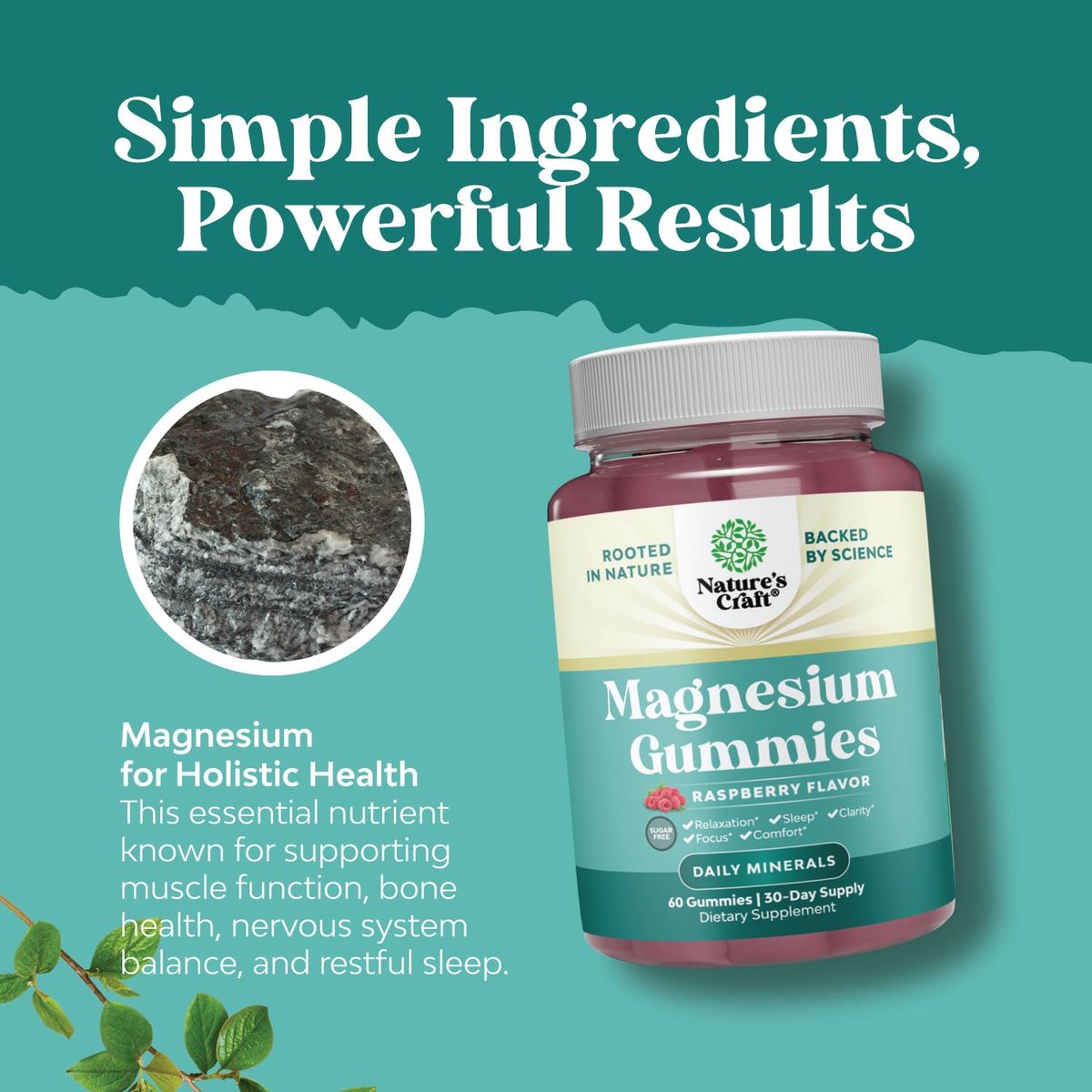 Sugar-Free Extra Strength Calm Magnesium Gummies for Adults - Relaxing Magnesium Citrate Gummies with Elemental Mag - Sleep Aid Soft Chews Raspberry Flavored - Body & Mind Relaxation - 60 Count - görsel 9