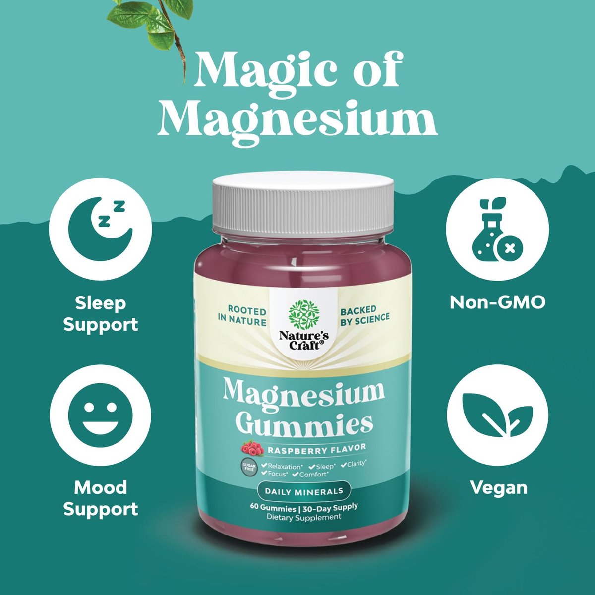 Sugar-Free Extra Strength Calm Magnesium Gummies for Adults - Relaxing Magnesium Citrate Gummies with Elemental Mag - Sleep Aid Soft Chews Raspberry Flavored - Body & Mind Relaxation - 60 Count - görsel 7