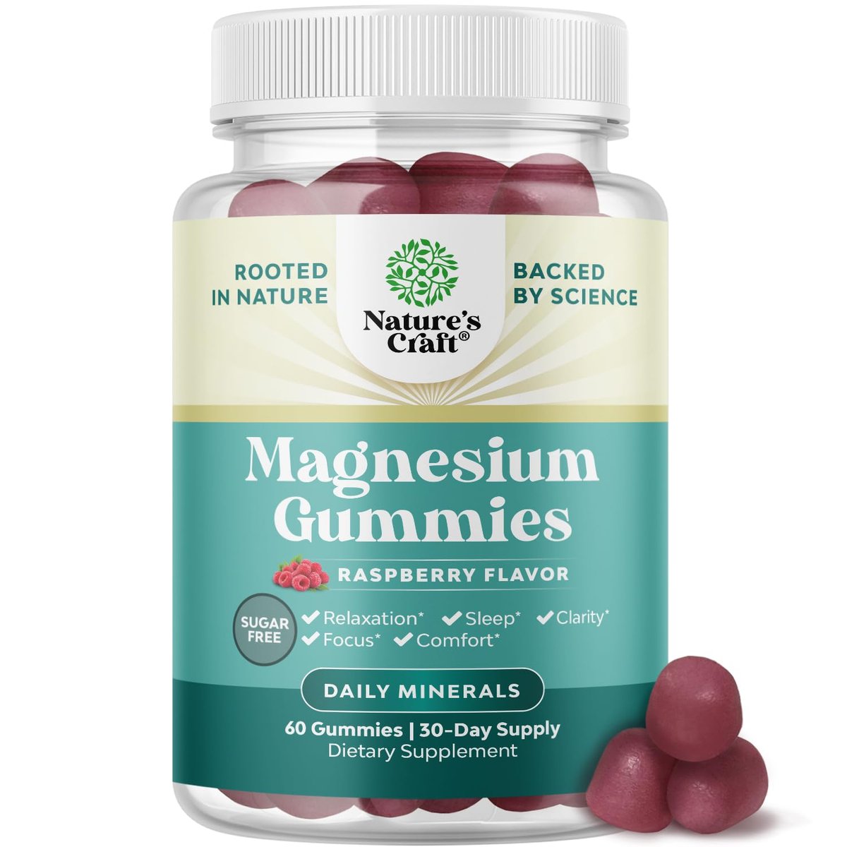 Sugar-Free Extra Strength Calm Magnesium Gummies for Adults - Relaxing Magnesium Citrate Gummies with Elemental Mag - Sleep Aid Soft Chews Raspberry Flavored - Body & Mind Relaxation - 60 Count - görsel 1