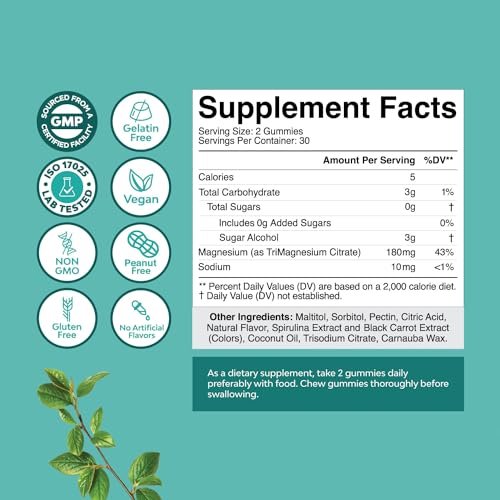 Sugar-Free Extra Strength Calm Magnesium Gummies for Adults - Relaxing Magnesium Citrate Gummies with Elemental Mag - Sleep Aid Soft Chews Raspberry Flavored - Body & Mind Relaxation - 60 Count - görsel 6