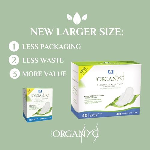 Organyc - 100% Certified Organic Cotton Inside and Out Feminine Pads, Sanitary Napkin 40 Count, Moderate Flow, Regular Absorbency, New Larger Size Packaging - görsel 7
