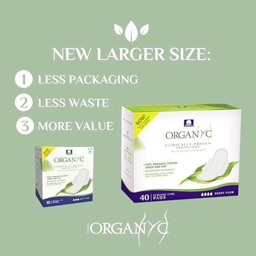 Organyc - 100% Certified Organic Cotton Inside and Out Feminine Pads, Sanitary Napkin 40 Count, Heavy Flow, New Larger Size Packaging - görsel 8