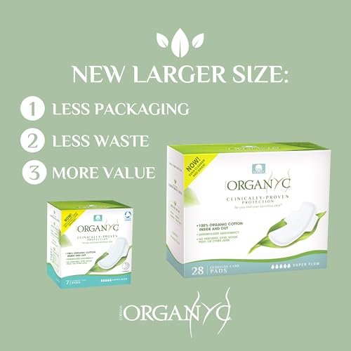 Organyc - 100% Certified Organic Cotton Inside and Out Feminine Pads, Sanitary Napkin 40 Count, Moderate Flow, Regular Absorbency, New Larger Size Packaging - görsel 6