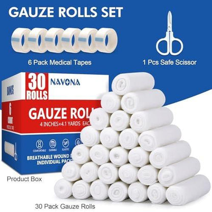 Navona 48 Pack Gauze Rolls 4 in x 4.1 Yards, Individually Wrapped Rolled Gauze Breathable, Mummy Wraps, Gauze Wrap Roll for Wounds