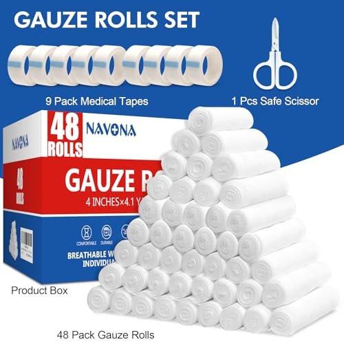 Navona 48 Pack Gauze Rolls 4 in x 4.1 Yards, Individually Wrapped Rolled Gauze Breathable, Mummy Wraps, Gauze Wrap Roll for Wounds - görsel 2