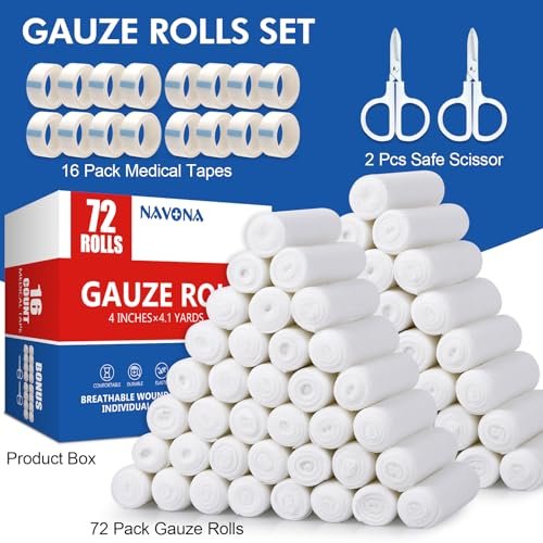 Navona 72 Pack Gauze Rolls, 4 in x 4.1 Yards, Premium Gauze Wrap Roll for Wounds, Individually Wrapped Gauze Bandage Roll, Mummy Wraps - görsel 2