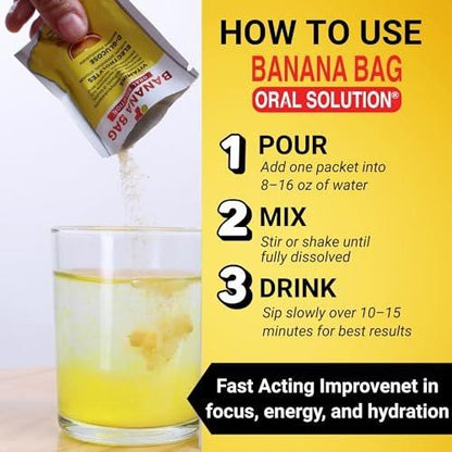 Banana Bag Oral Solution Packets – Variety Pack 6pk | A Refreshing Blend of Electrolytes, Vitamin C, and B-Complex | Crafted for Hydration and a Daily Boost Anytime—at Home, Work, or on the Go
