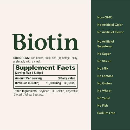 Nature's Bounty Biotin Hair Skin and Nails Vitamins, Supports Healthy Hair, Skin and Nails, 10,000 mcg, Rapid Release Softgels, 180 Ct - görsel 8