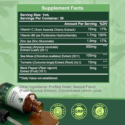 (2 Pack) Soursop Graviola Leaf Extract Liquid Drop Plus Pure Botanical Sea Moss for Cell Support & Regeneration, Immunity and Gut Health, Soursop Bitters Liquid丨Full Texture, Natural Flavor, 1 Fl Oz