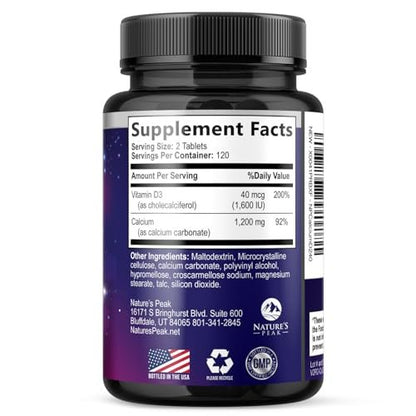 Calcium 1200 mg Per Serving with Vitamin D3 - Bone Health Supplement, Vitamin D & Calcium Supplements for Women & Men - Bone, Teeth & Immune Support, Nature's Calcium Pills, Bottled USA - 240 Tablets