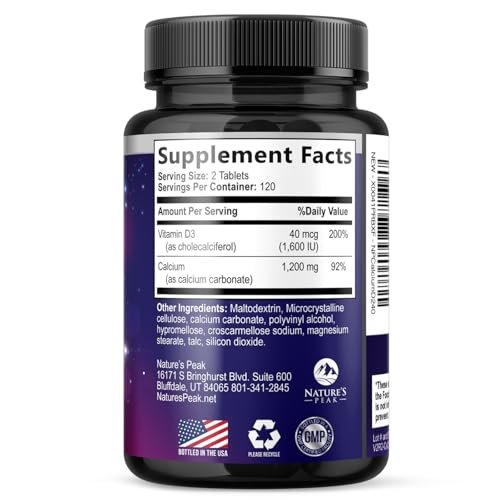 Calcium 1200 mg Per Serving with Vitamin D3 - Bone Health Supplement, Vitamin D & Calcium Supplements for Women & Men - Bone, Teeth & Immune Support, Nature's Calcium Pills, Bottled USA - 240 Tablets - görsel 5
