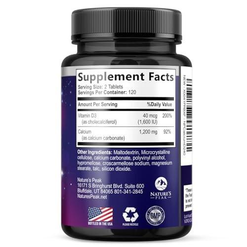 Calcium 1200 mg Per Serving with Vitamin D3 - Bone Health Supplement, Vitamin D & Calcium Supplements for Women & Men - Bone, Teeth & Immune Support, Nature's Calcium Pills, Bottled USA - 240 Tablets - görsel 18