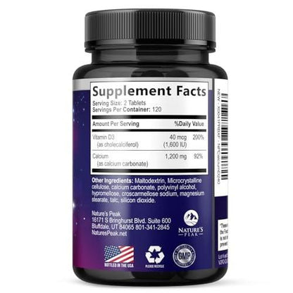Calcium 1200 mg Per Serving with Vitamin D3 - Bone Health Supplement, Vitamin D & Calcium Supplements for Women & Men - Bone, Teeth & Immune Support, Nature's Calcium Pills, Bottled USA - 240 Tablets