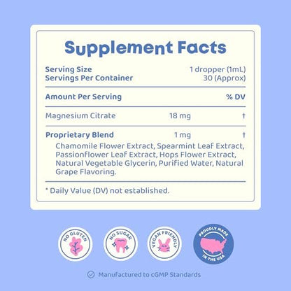 JoySpring Calmify Magnesium Citrate Liquid for Kids - Sugar-Free, Gluten-Free Calming Supplement with Chamomile - Natural Support for Kids & Teens (1 fl oz) 30 Servings