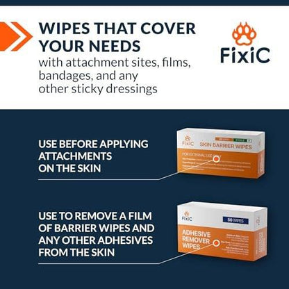 Fixic Skin Barrier Wipes - 50 PCS - Premium Skin Prep Protective Wipes - Skin Adhesive Wipes to Create the Barrier between Skin and Attachments - Skin Glue Wipes to Increase the Adhesive Tape Effect!