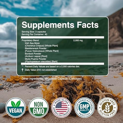 Secret Element Sea Moss Capsules with – Ingredients: Sea moss (Chondrus crispus), burdock root (Arctium lappa), – Image 9
