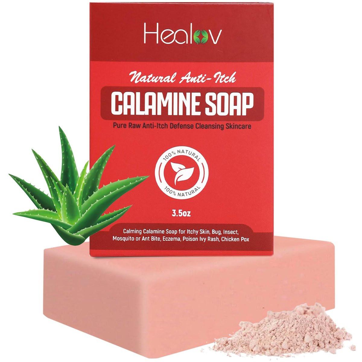 Natural Fast Acting Itch Relief Soap Bar - Calming Calamine Soap for Itchy Skin, Insect Bite, Eczema, Ivy Rash, Chicken Pox - Pure Raw Anti-Itch Defense Cleansing Skincare - Made in USA - görsel 12