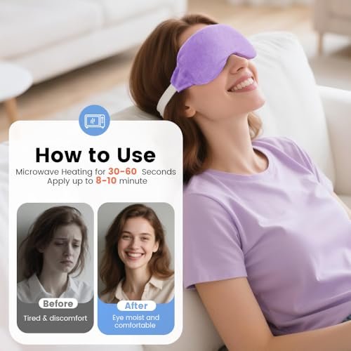 Heated Eye Mask for Dry Eyes, Steam Warm Compress for Stye Eye Treatment, Relieve, Hot Compress, Moist Heat Mask for Blepharitis (Lavender) - görsel 8