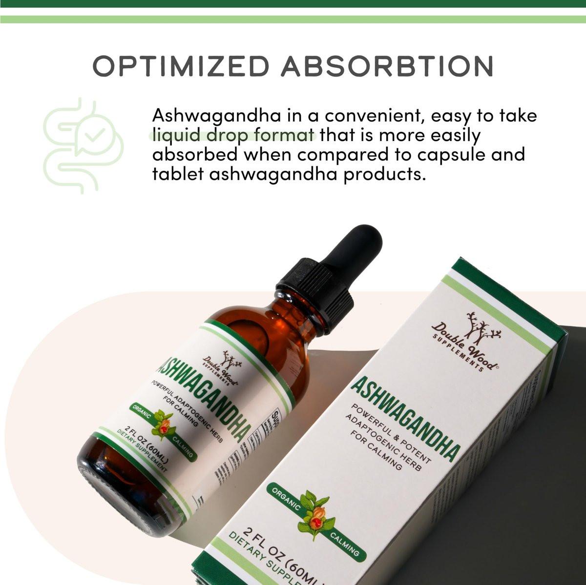 Ashwagandha Organic Drops for Stress Relief (1,200mg, 60 Servings) Ashwagandha Tincture for Adrenal Support and Cortisol Manager (Vegan Safe, Gluten Free, Non-GMO) by Double Wood - görsel 7