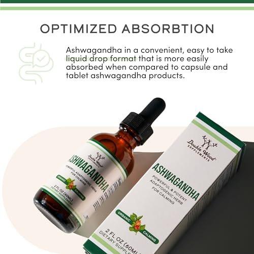Ashwagandha Organic Drops for Stress Relief (1,200mg, 60 Servings) Ashwagandha Tincture for Adrenal Support and Cortisol Manager (Vegan Safe, Gluten Free, Non-GMO) by Double Wood - görsel 8