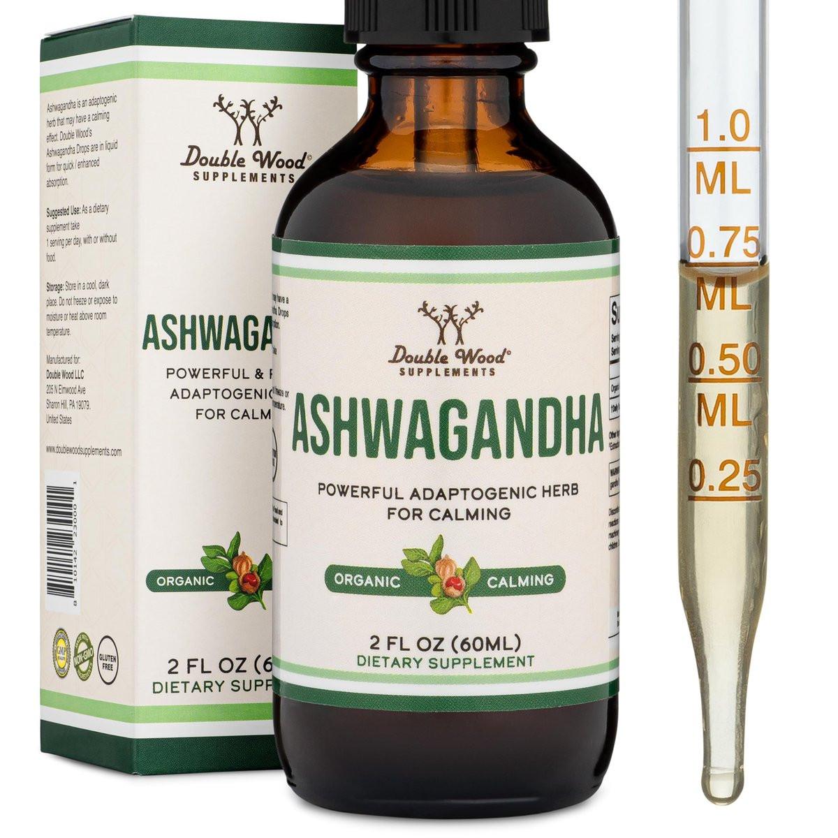 Ashwagandha Organic Drops for Stress Relief (1,200mg, 60 Servings) Ashwagandha Tincture for Adrenal Support and Cortisol Manager (Vegan Safe, Gluten Free, Non-GMO) by Double Wood - görsel 1