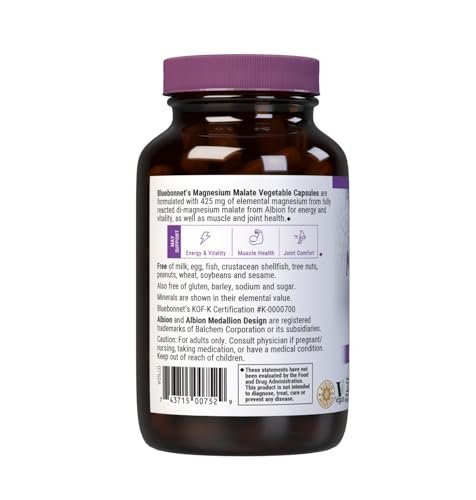 Bluebonnet Nutrition Magnesium Malate Vegetable Capsules - Supports Energy, Muscle & Joint Health - Non-GMO, Vegan, Kosher Certified, Gluten-Free, 90 Count - görsel 2