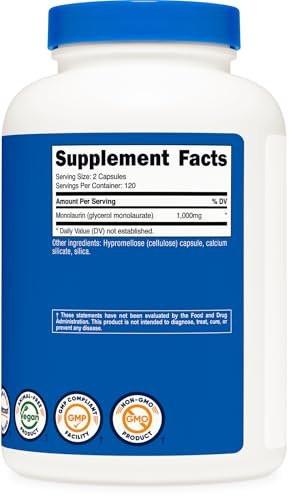 Nutricost Monolaurin 1000 mg (120 Servings, 240 Capsules) - Gluten-Free, Non GMO, Vegan - görsel 10