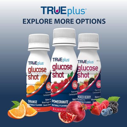 TRUEplus Glucose Shot, Pomegranate, 15g Fast-Acting Carbohydrates, Fat Free, Gluten Free, Boost Energy, 6 Pack