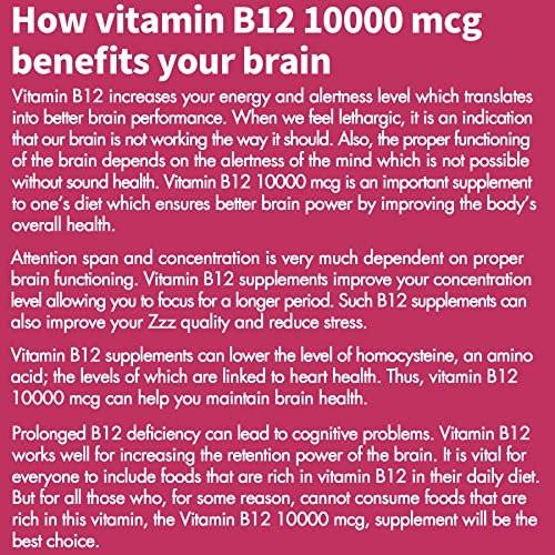 Vitamin B12, Methylcobalamin 10000 mcg, Active B12 Vitamins, Vegan Methyl B12 For Energy Metabolism & Brain Health, Boost Immune System, Natural Strawberry Flavor, Zero Sugar, 90 Fast Dissolve Tablets - görsel 13