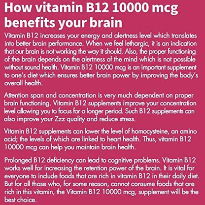 Vitamin B12, Methylcobalamin 10000 mcg, Active B12 Vitamins, Vegan Methyl B12 For Energy Metabolism & Brain Health, Boost Immune System, Natural Strawberry Flavor, Zero Sugar, 90 Fast Dissolve Tablets