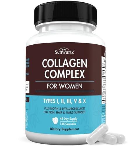 BioSchwartz Hydrolyzed Collagen Peptide Capsules - Multi Collagen Supplements for Women Types I, II, III, V, X with Vitamin C, Biotin, Keratin and Hyaluronic Acid for Skin, Hair & Nails - 135ct - görsel 9