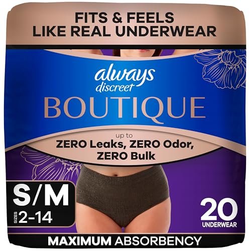 Always Discreet Boutique Incontinence and Postpartum Underwear for Women, Maximum Protection, Small/Medium, Black, 20 Count - görsel 1