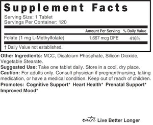 Nutri 5-MTHF L Methylfolate 1MG - 4 Month – Active Folate Form: Contains L-methylfolate (5-MTHF), the bioactive – Image 1