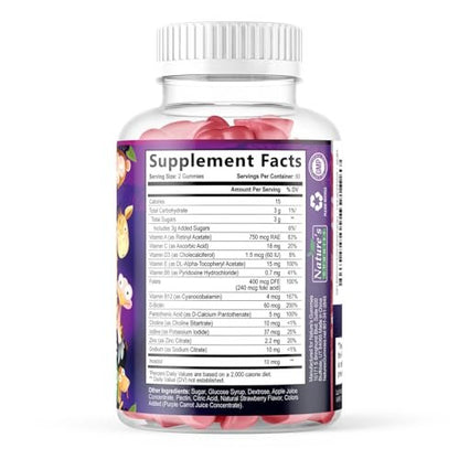Multivitamin for Kids - Complete Daily Children's Multi Vitamin Gummy Chew with Vitamin D, B Vitamins, Zinc & More - Energy, Memory Focus & Immune Health Support - Natural Berry Flavor - 120 Gummies
