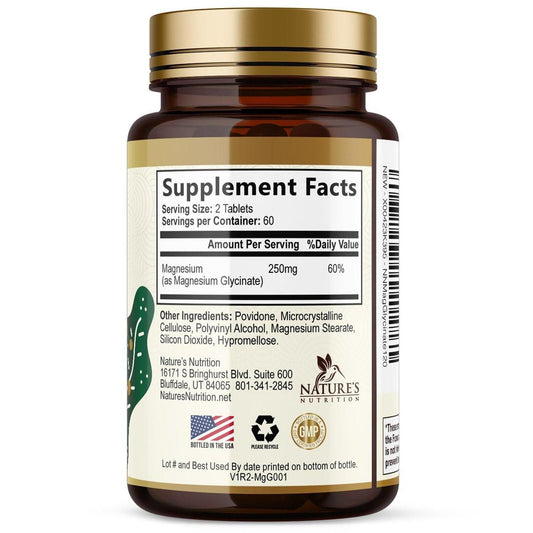 Magnesium Glycinate 250mg Per Serving - 100% Chelated Magnesium Supplement - High Absorption Mag Glycinate Supports Sleep, Heart Health, Bone, & Muscles - Gluten Free, Vegan, USA Bottled - 120 Tablets