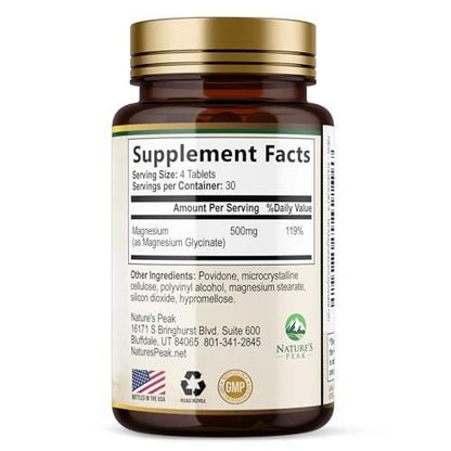 Magnesium Glycinate 500mg Per Serving - Chelated Magnesium Supplement for High Absorption - Muscle, Bone & Heart Health Support - Easy on Stomach Non-GMO Vegan, USA Bottled - 120 Tablets