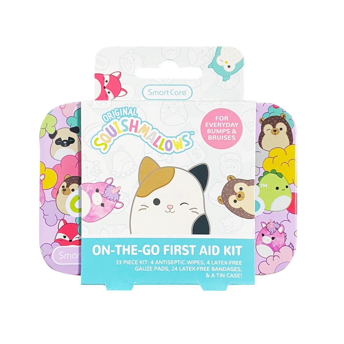 Smart Care Squishmallow First Aid Kit Travel Essentials with Antiseptic Wipes, Cute Bandage Variety Pack for Kids, Latex-Free Gauze Pads and Bandages in Tin Case, 33PC - görsel 14
