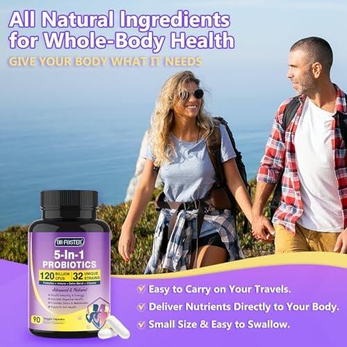 DRFOSTER Probiotics for Women & Men Digestive Health，120 Billion CFUs, Prebiotics and Probiotics for Gut Health, D3, Zinc & Immune Support Herbs, Detox Cleanse, 45 Day - 3 Month Supply - görsel 1