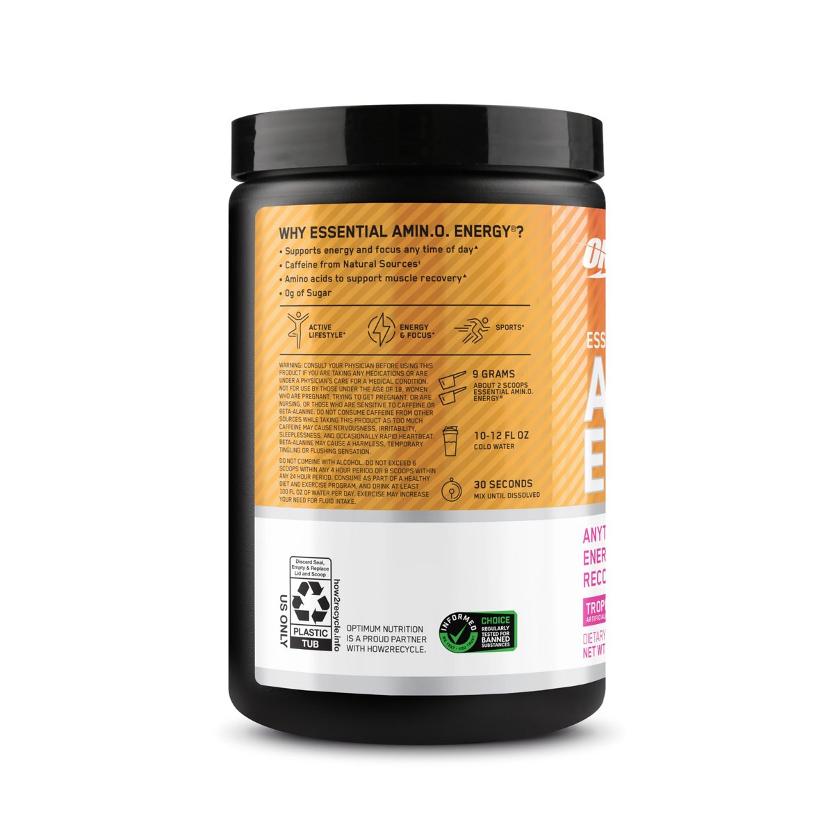 Optimum Nutrition Amino Energy - Pre Workout with Green Tea, BCAA, Amino Acids, Keto Friendly, Green Coffee Extract, Energy Powder - Tropical Sunrise, 9.5 Ounce, 30 Servings (Packaging May Vary) - görsel 2