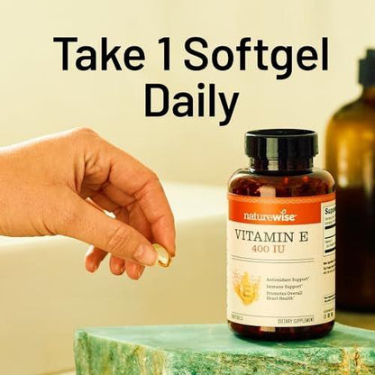 NatureWise Vitamin E 400 IU Softgels (180mg DL-Alpha) - Dairy, Gluten, and Soy Free, Non-GMO Antioxidant Dietary Supplement for Skin, Heart, Eye, and Immune Health Support - 200 Count