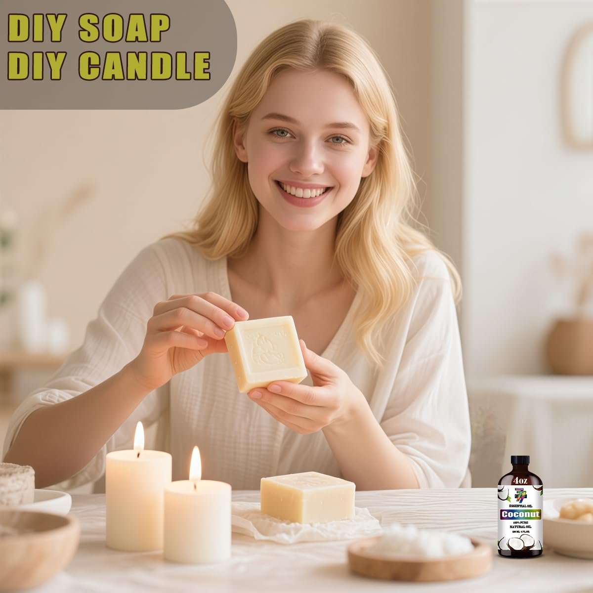 Coconut Essential Oil – Creamy Coconut Oil for Diffuser, DIY Candles, Soap, Humidifier, Home, Gift – 4 fl oz (120 ml) – GV77ZF - görsel 9