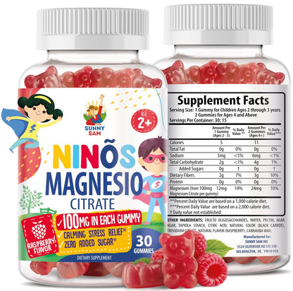 Magnesium Gummies for Kids & Adults - 100mg - Calm Magnesium Chews - Magnesium Citrate Chewable Supplement for Mood & Muscle Support - Citrato de Magnesio para Niños - 30 Gummies