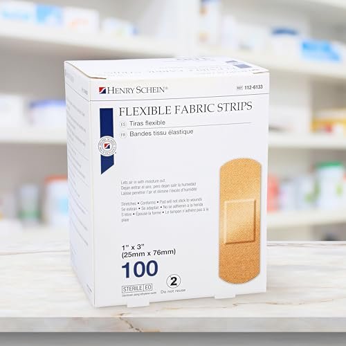 Henry Schein Sterile Adhesive Fabric Bandages, 1" x 3" – Box of 100 Flexible, Breathable Strips – Soft, Stretchable Wound Covers for First Aid, Medical Use, Clinics & Emergency Kits - görsel 3