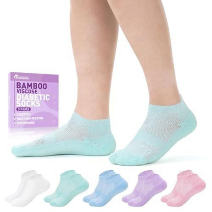 Revosoxs Diabetic Socks for Men Women, 5 Pairs No Binding Low Cut Wide Seamless Socks for Women Men Size 7-9 9-11 (Pure-Medium)
