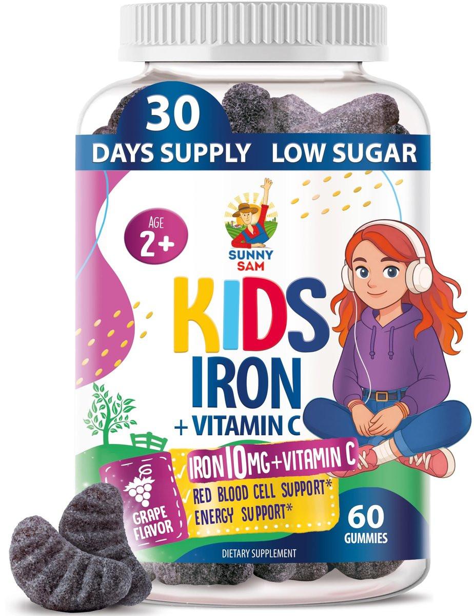 SUNNY SAM Iron Gummies for Kids & Teens - 10mg Iron Vitamins with Vitamin C - Low-Sugar Chewable Gummy Supplement for Immune Support, Supports Red Blood Cell Production for Children & Teen Girls - görsel 13