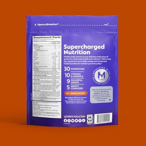 L'Evate You Vitality Daily Greens Powder (28 Servings) 30 Superfoods, 9 Greens - for a Cellular Energy Boost, Powered by M-Charge Complex for All Day Energy (Chocolate) - görsel 5